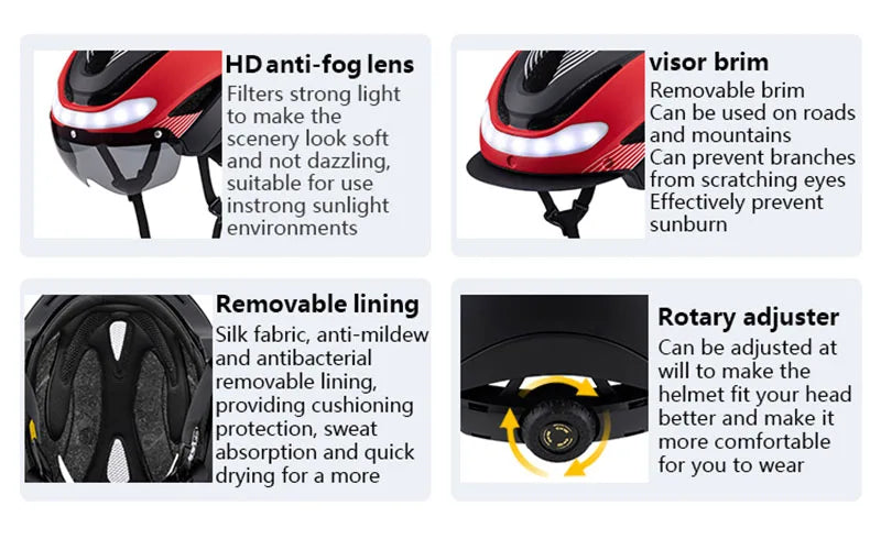 Horntour New Bicycle Helmet Ride Lights Racing Road Bike Helmet Men and Women Outdoor Sports Pro Cycling Bicicleta Safety Cap ﻿