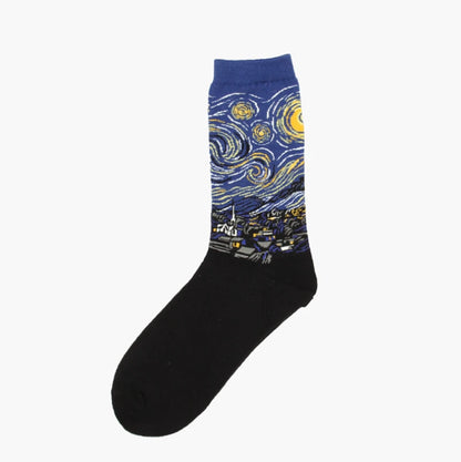 1 Pair Autumn Winter Retro Men Socks Couple Socks New Art Van Gogh Mural World Famous Oil Painting Series Funny Socks