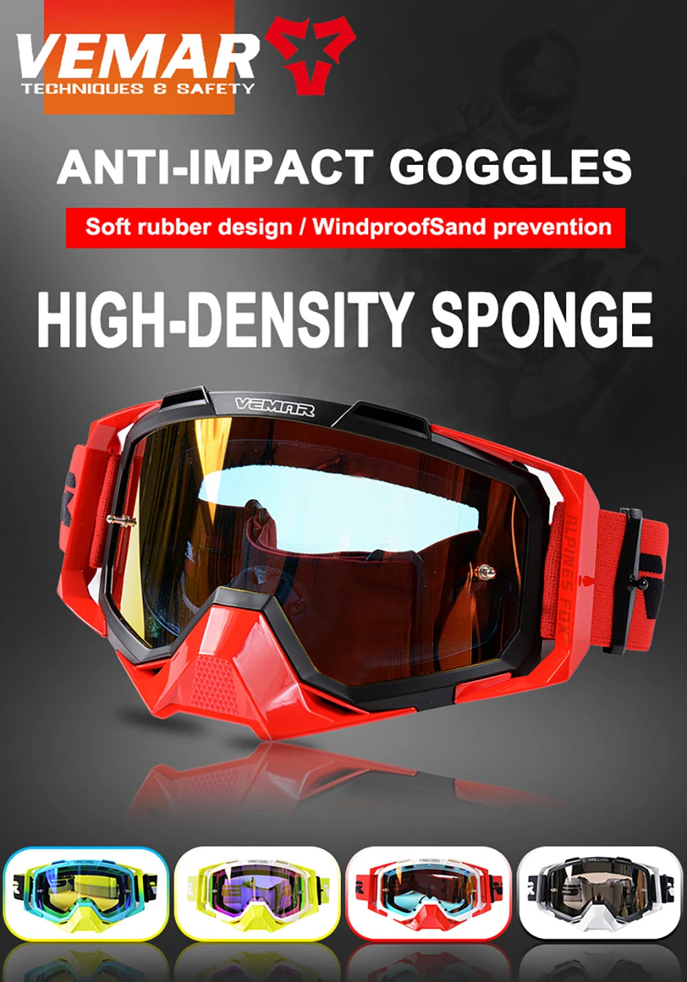 VEMAR Motorcycle Goggles Men Dustproof Motocross Helmet Glasses Skiing Gafas MTB ATV Dirt Bike Moto Sunglasses Outdoor Riding