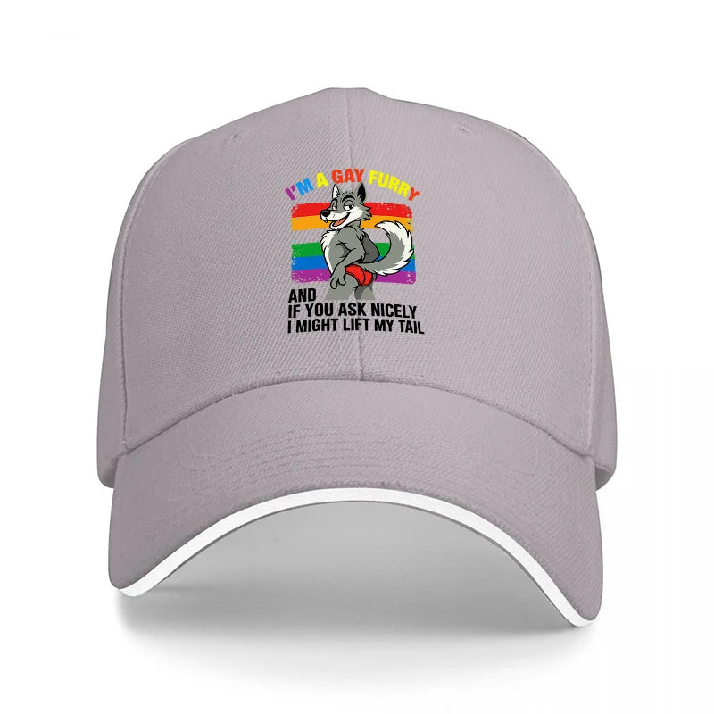 I AM A GAY FURRY PRIDE RAINBOW DRAGON DESIGN BASEBALL CAP BLACK ADJUSTABLE FIT UNISEX HAT LGBTQ+ FAN APPAREL
