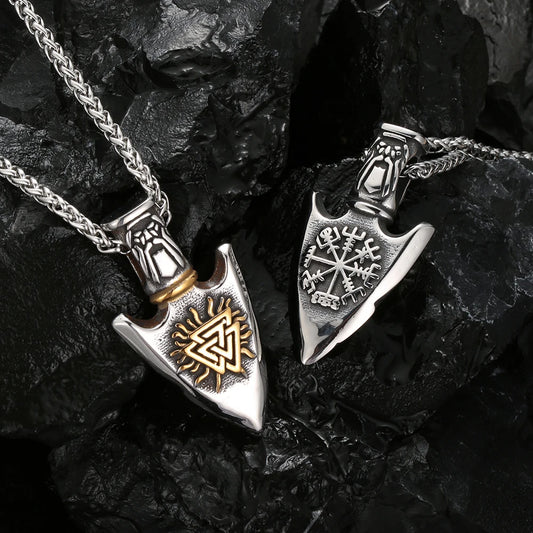 1PC Vintage Stainless Steel Myth of North Europe Viking Arrow Necklace Men Odin Compass Necklace for Men Jewelry Gift for Him