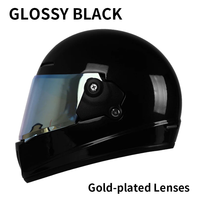 Retro-style full-face helmet with multi-color lenses, ABS material, DOT certified, suitable for all seasons
