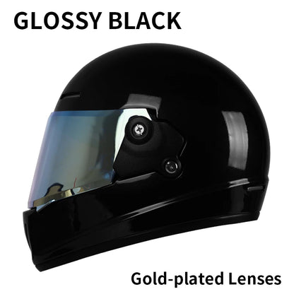Retro-style full-face helmet with multi-color lenses, ABS material, DOT certified, suitable for all seasons