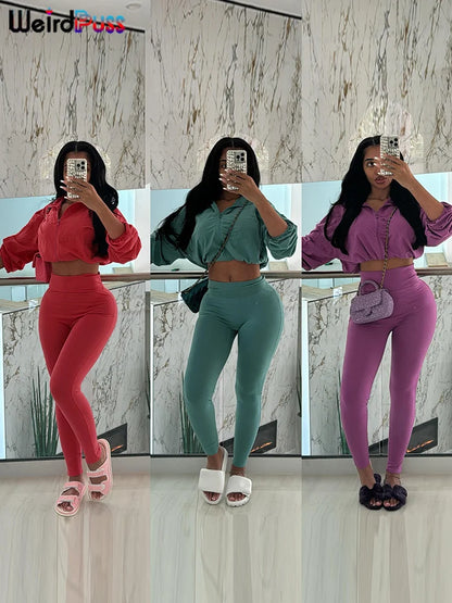 Weird Puss Women Tracksuit 2 Piece Set 2024 Autumn Casual Zip Thin Drawstring Jacket+Leggings Matching Streetwear Sporty Suit