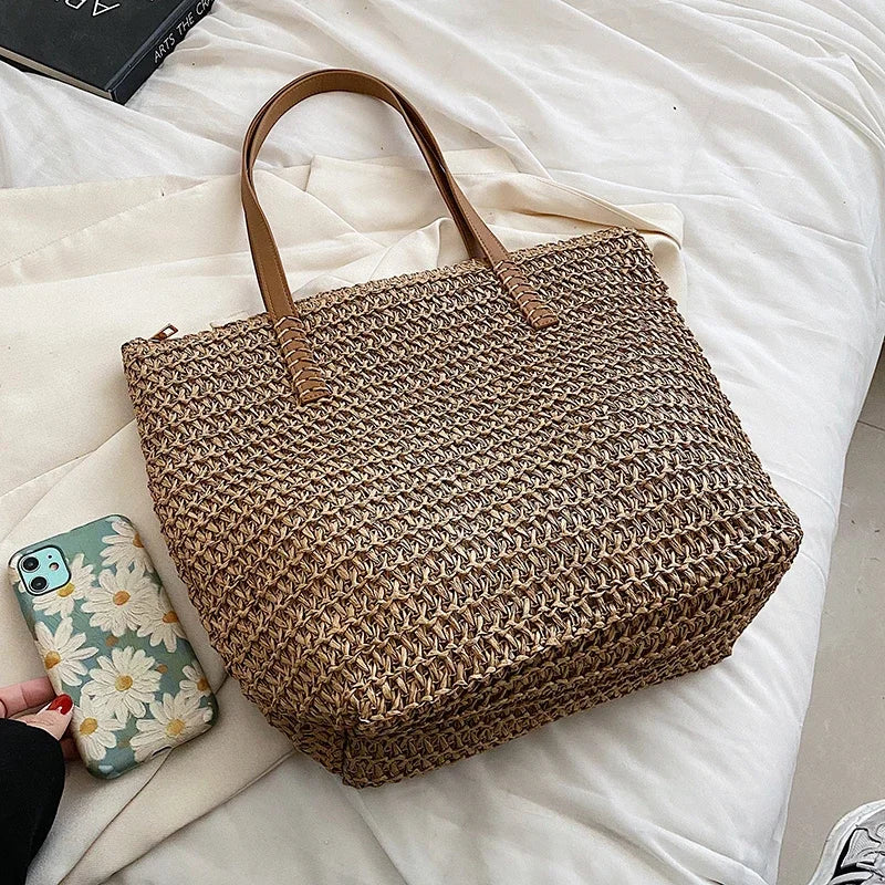 Hand-woven Women's Shoulder Handbag Bohemian Fashion Straw Beach Tote Bag Travel Shopper Weaving Shopping Bags