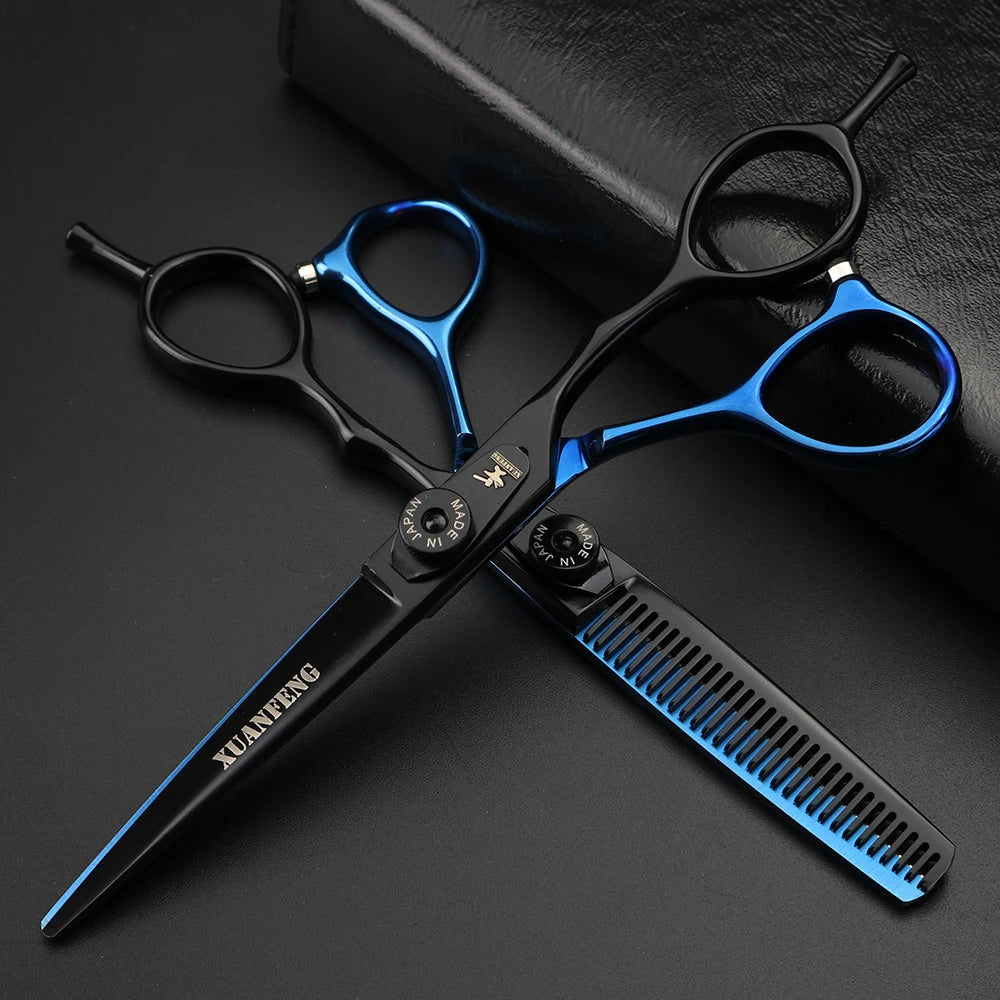 Spring clip screw double color hair scissors 6 inch 9cr18 steel barber cutting scissors and thinning scissors