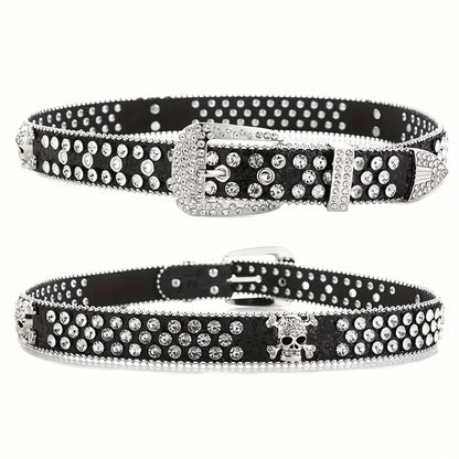 Stylish Rhinestone Western Cowgirl Style Y2K Belt Sparking Pu Leather BB Belts Jeans Dress Accessories For Women