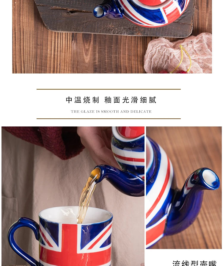 London Pottery Hand-painted flag Series 2 Cup Teapot British 600ml Ceramic Teapot with Stainless Infuser for Loose Tea Tea Set