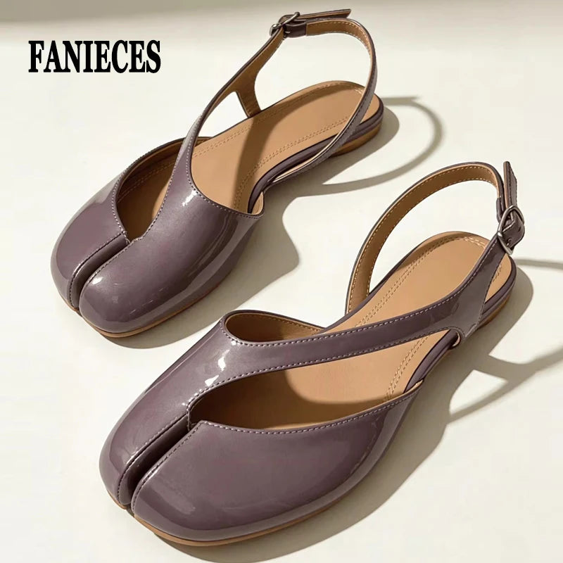 Luxury Tabi Flat Sandals Women Summer Patent Leather Split Toe Slingbacks Ballet Shoes Brand Designer Banquet Wedding Sandalias