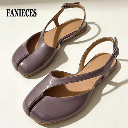Luxury Tabi Flat Sandals Women Summer Patent Leather Split Toe Slingbacks Ballet Shoes Brand Designer Banquet Wedding Sandalias