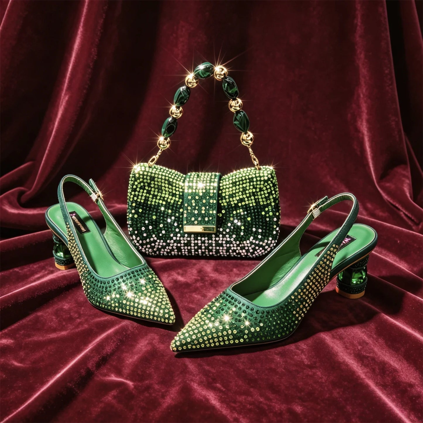 Hot Fuchsia Full Rhinestone Slingback Heels Matching Clutch Bag Set Women Luxury Crystal Pointed Shoes for Wedding Evening Party