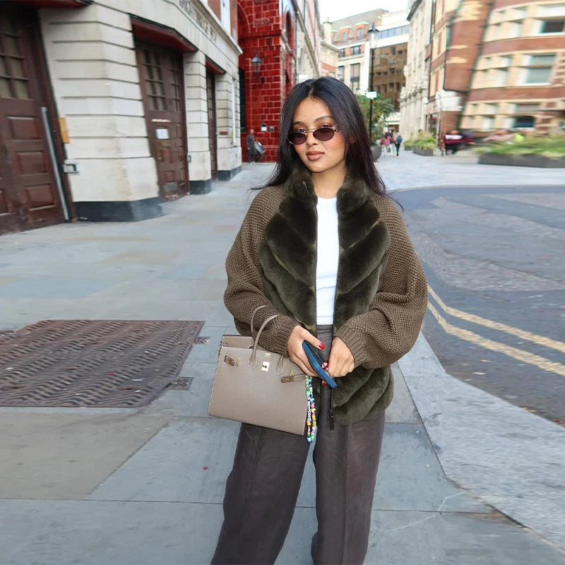 Street Women's Jacket Stand Collar Full Sleeve Faux Fur Solid Zipper Female Jackets 2025 Autumn Fashion Chic Cozy Lady Outwears