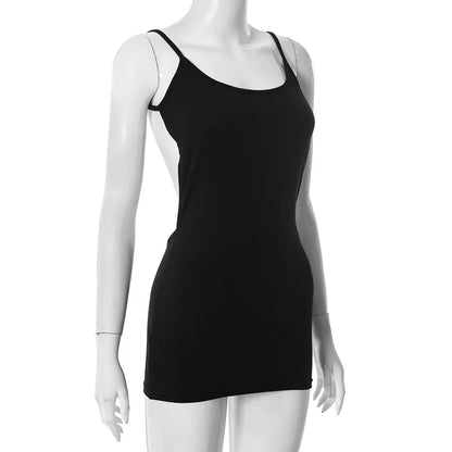 Summer Spring Sexy Backless Y2K Black Women Mini Dress Outfits Party Club Birthday Sleeveless Bodycon Short Dresses Vestido Gift