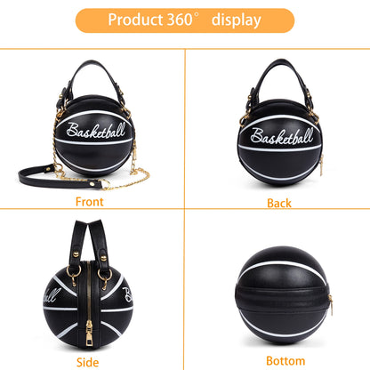 Basketball Shaped Crossbody Bag, Trendy Y2K Chain Shoulder Bag, PU Leather Top Handle Circle Purse Purses and Handbags Hand Bags