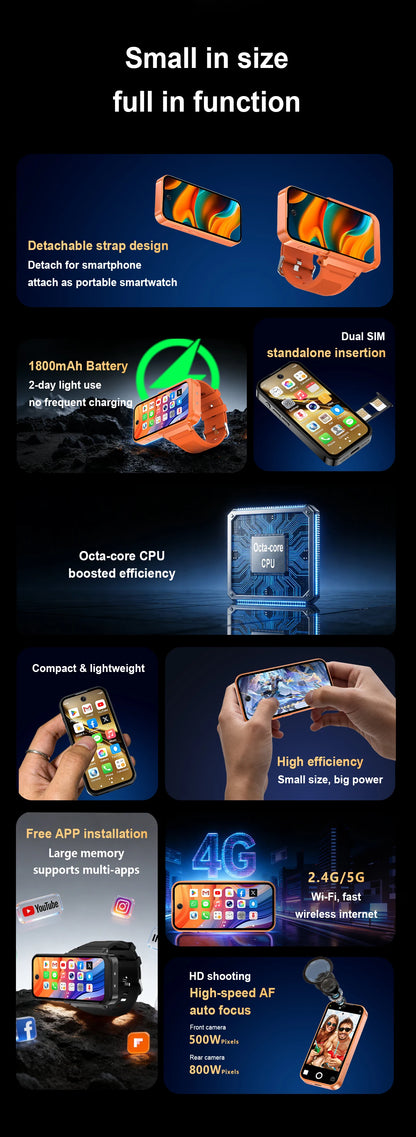 Q333 Mini Android 12.0 Smart Watch 3.97 Inches 8GB RAM 256GB ROM Dual SIM Standby Play Store 3G Little Smart Watch Phone
