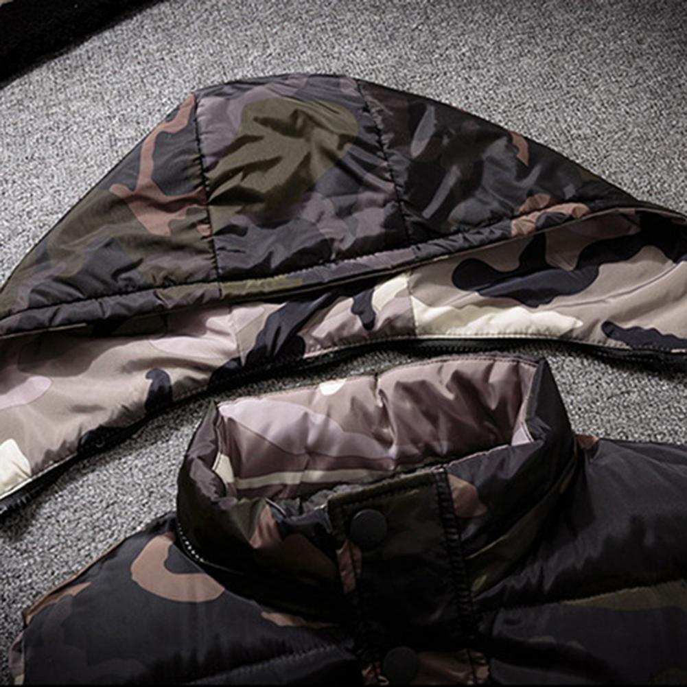 Winter Men Waistcoat Camouflage Thickened Cotton Padded Windproof Zipper Hooded Vest Coat for Daily Wear