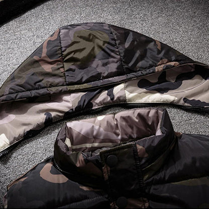 Winter Men Waistcoat Camouflage Thickened Cotton Padded Windproof Zipper Hooded Vest Coat for Daily Wear
