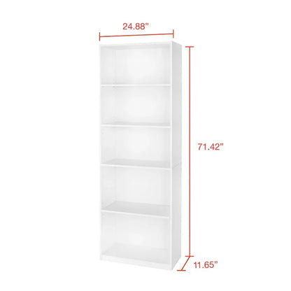 5-Shelf Bookcase with Adjustable Shelves,Solid Wood/Closed Back/Display Bookshelf for Living Room,Bedroom,Home and Office,White