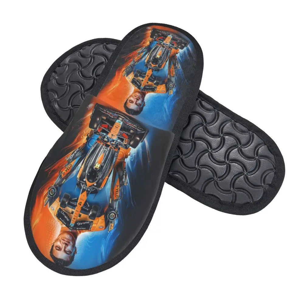 Custom British Lando Norris Racing Driver Guest Slippers for Spa Women House Slipper