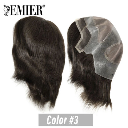 Full Head Wig For Men 6" Natural Straight Fine Mono With Pu Cap Men Wig 1/2" French Lace in Front Indian Human Hair Wig For Men