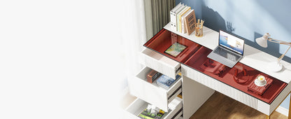 Tribesigns Computer Desk with 4 Drawers, 47 Inch Modern Home Office Desk with Glass Top, White and Gold Writing Workstation Desk
