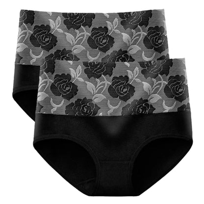 2Pcs Plus Size Women's Cotton Underwear High Waisted Tummy Control Panties Full Coverage Briefs Jacquard Ladies Panty Shaper