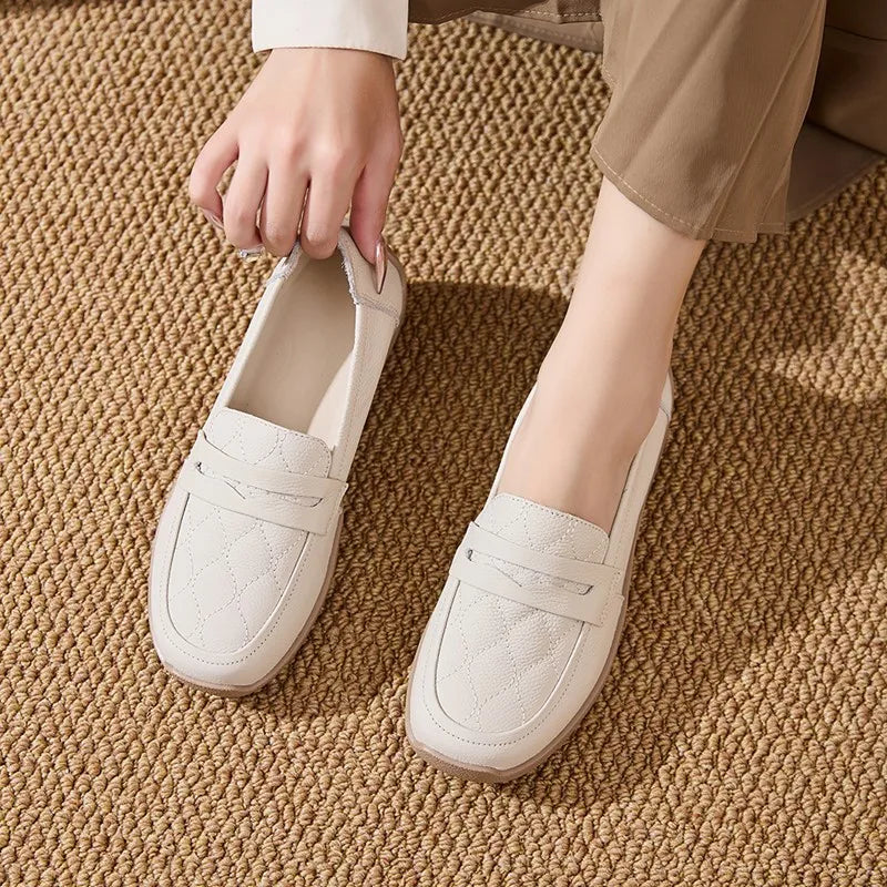 AIYUQI Women Genuine Leather Loafers Flat Slip‑on Comfort Mother Shoes Casual Ladies Moccasins Daily Walking Shoes Women