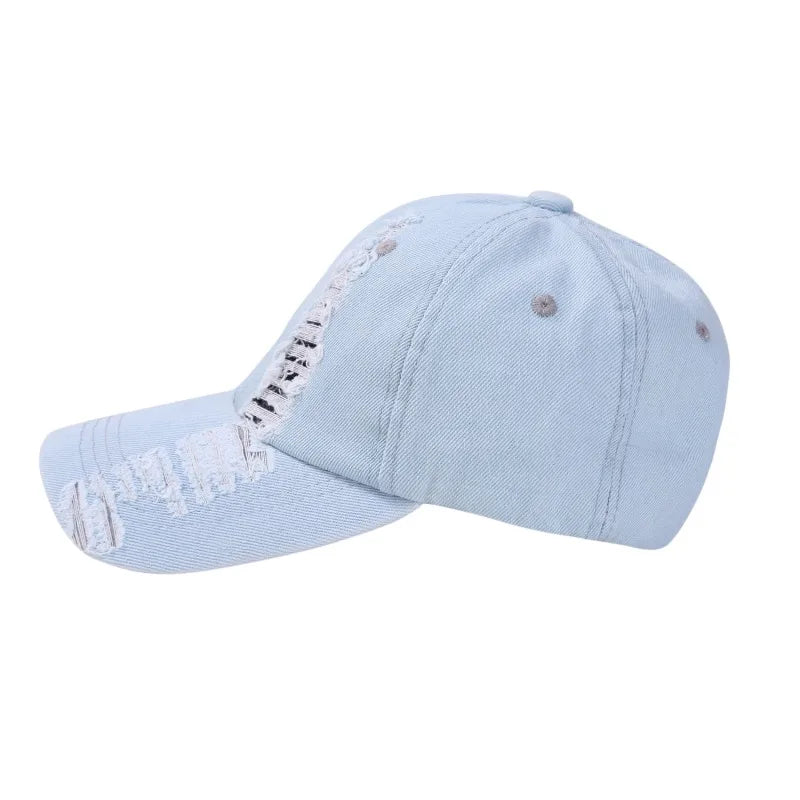Holed Baseball Caps Vintage Washed Distressed Caps Fashion Sports Denim Hats Plain Women Men Dad Caps