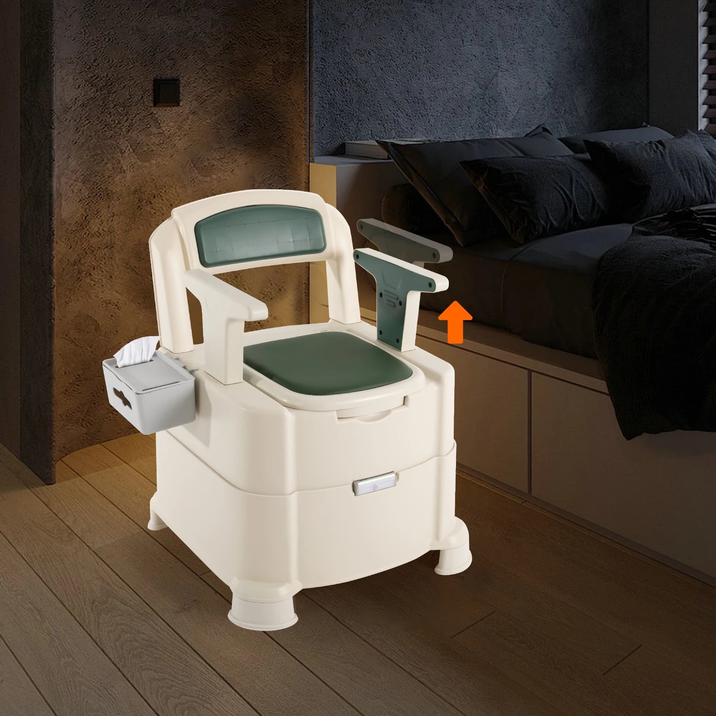 Toilet With Sensor Night Light,Bedside Commode  Bedside Toilet With Maximum Load 200kg, Portable Toilet