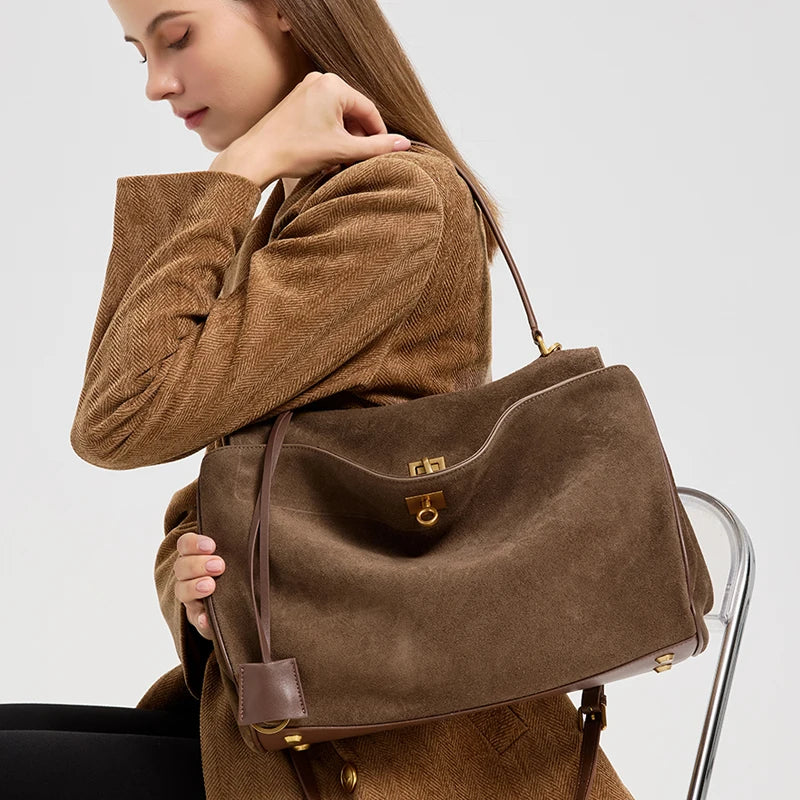 2025 Autumn Winter Women's Suede genuine leather Bag Shoulder Handbag Large Capacity Single Tote Bag Handbag Luxury Designer Bag