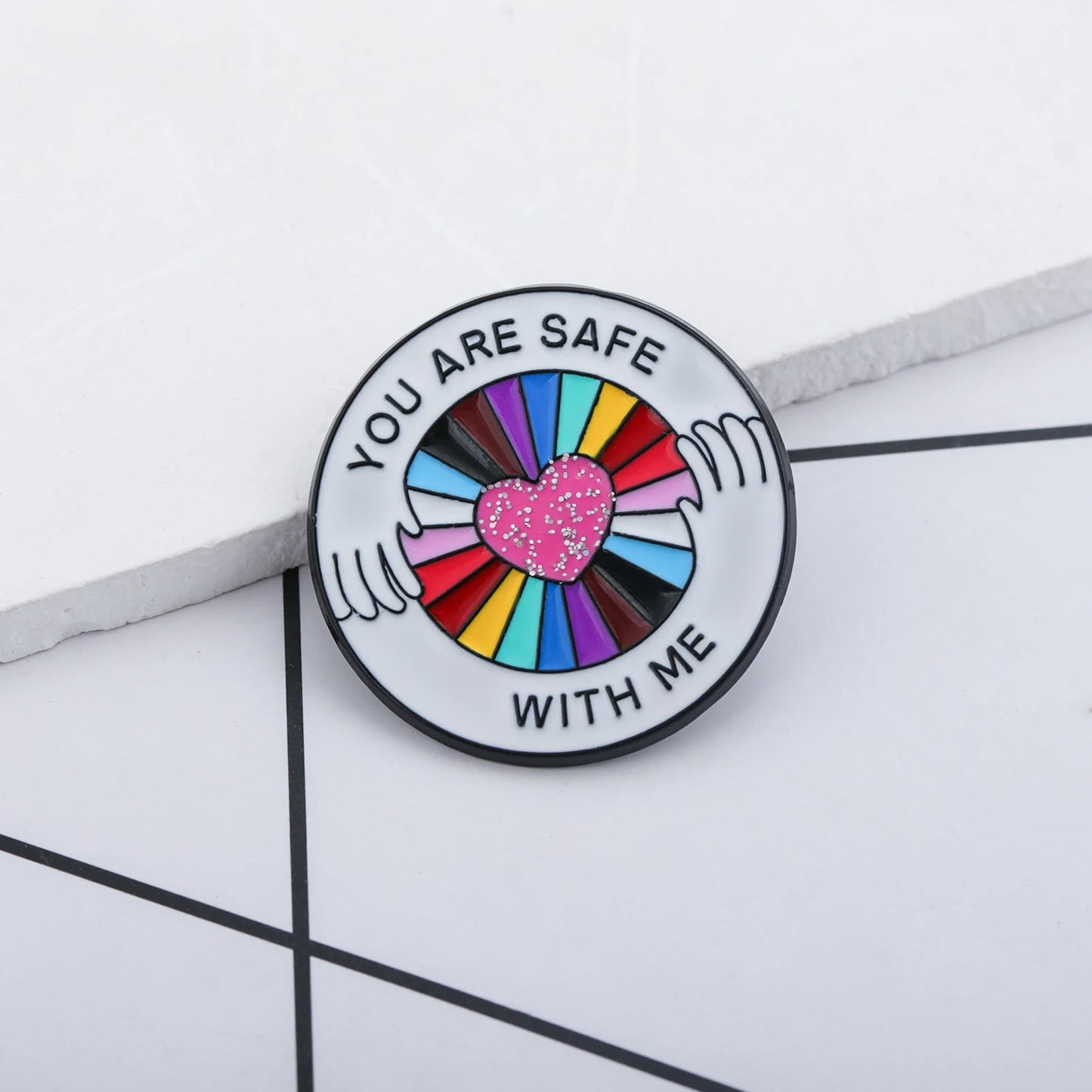 LGBTQ Rainbow Pride Enamel Pin You Are Safe With Me Hug Design Brooch Backpack Collar Accessory Gift for Friends
