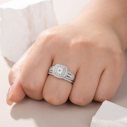 Newshe Luxury 925 Sterling Silver Halo Wedding Ring Set for Women Elegant Yellow Gold Plated Princess Simulated Diamond Rings