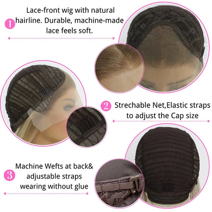 High Quality Pink 13X4 Synthetic Lace Front Wig for Woman 26 Inch Long Sliky Straight Wig Half Hand Tied Glueless Halloween Wig
