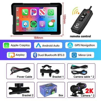 Jansite 5/7 inch Carplay Motorcycle DVR Navigation GPS Wireless CarPlay Android Auto IPX7 Display Screen Portable Moto Monitor