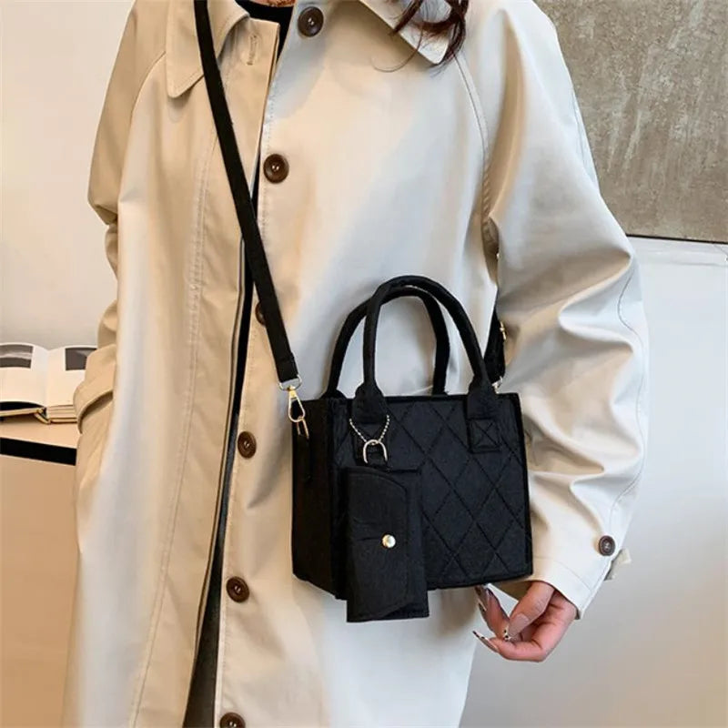 3pcs/set Embossed Women's Handbag Stylish Crossbody Bag, Clutch and Wallet, Solid Color Fabric Shoulder Bag for Women Daily Use