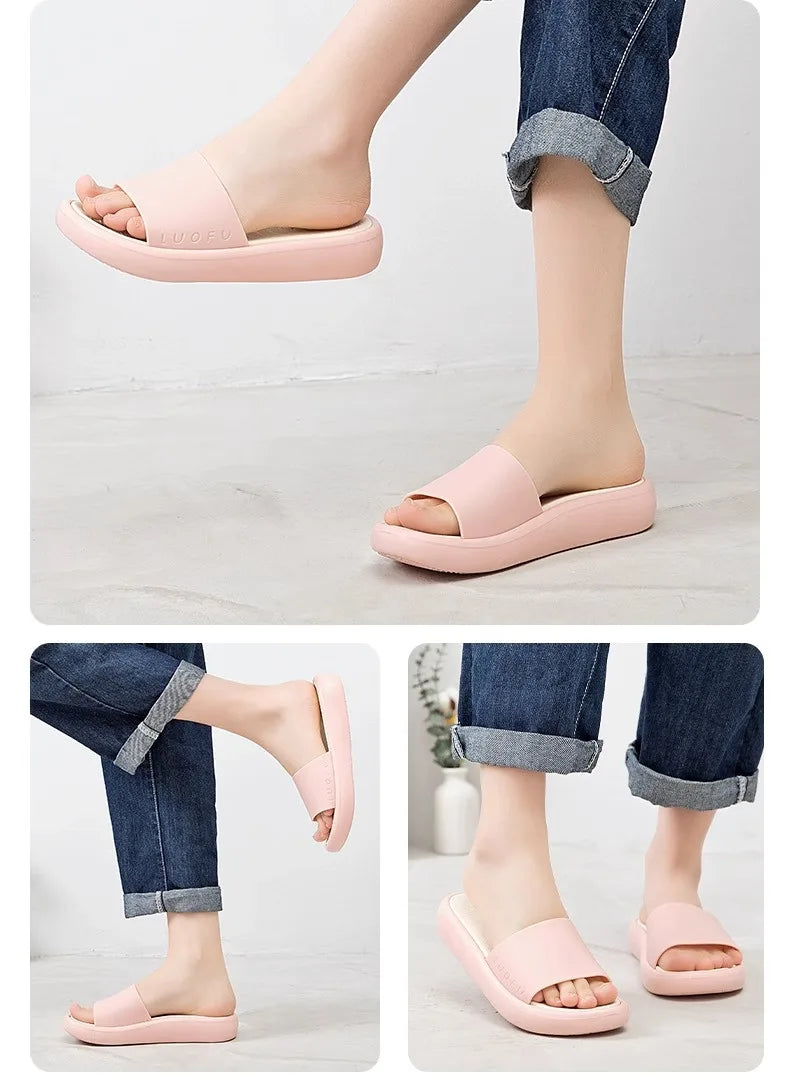 LUOFU Ladies Slippers Anti-Slip Soft Sole Fashionable Thick Bottom Women's Slip-On Shoes Comfortable Home Footwear