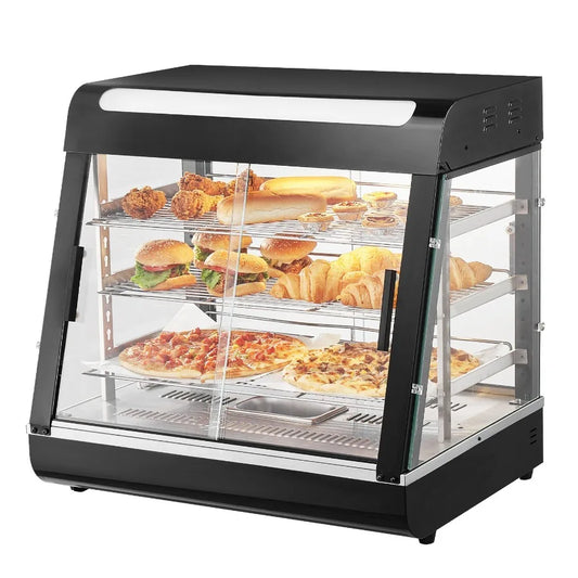 3Tier Commercial Food Warmer Display Countertop Pizza Cabinet with Light