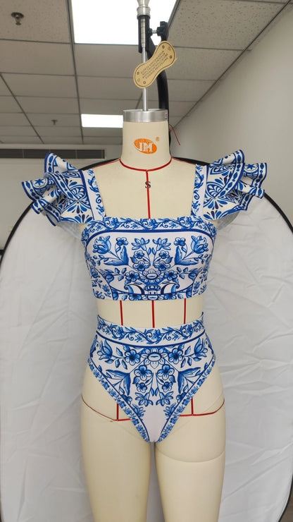 2026 New Sexy Ruffle Bikini Set Printed Brazilian Biquini Women Swimwear Skirt Bathing Suit Girls Summer Beachwear Dress