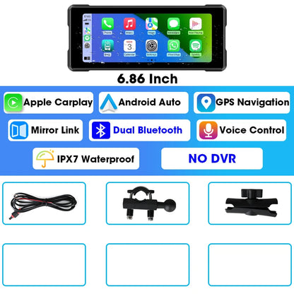 JMCQ 6.86'' Motorcycle DVR GPS Navigaton Wireless Carplay Android Auto Dash Cam IP67 Waterproof Dual Bluetooth Moto Monitor