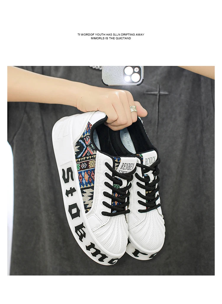 Men's White Sneakers 2025 New Arrival Fashionable Casual Shoes Durable Anti-slip Thick-soled Elevator Comfortable Breathable Eas