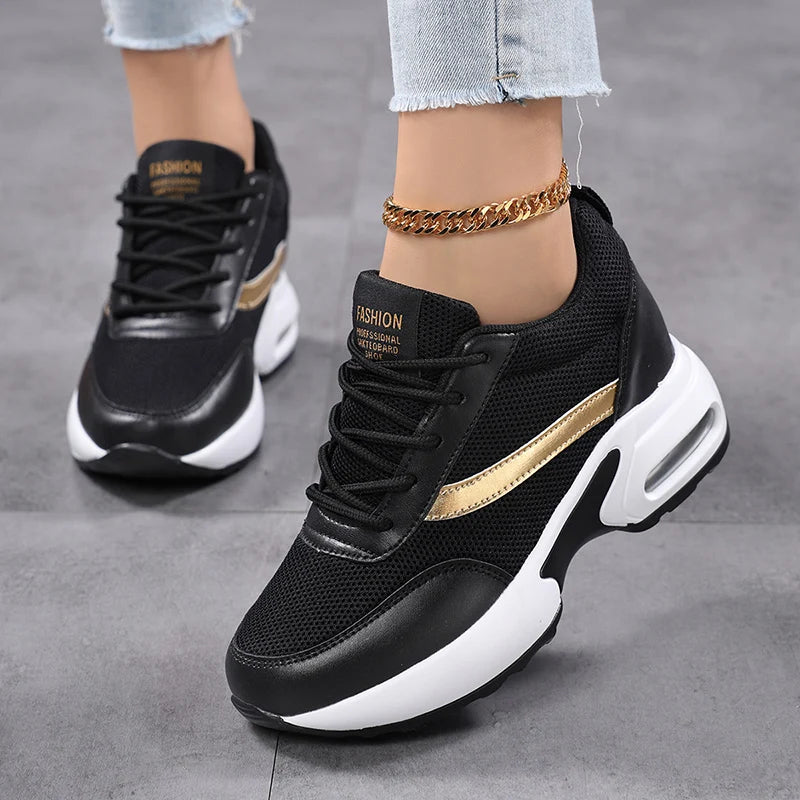 Fashion Women's Platform Shoes Invisible Height-increasing Casual Shoes Ladies Breathable Air-cushion Walking Traveling Shoes