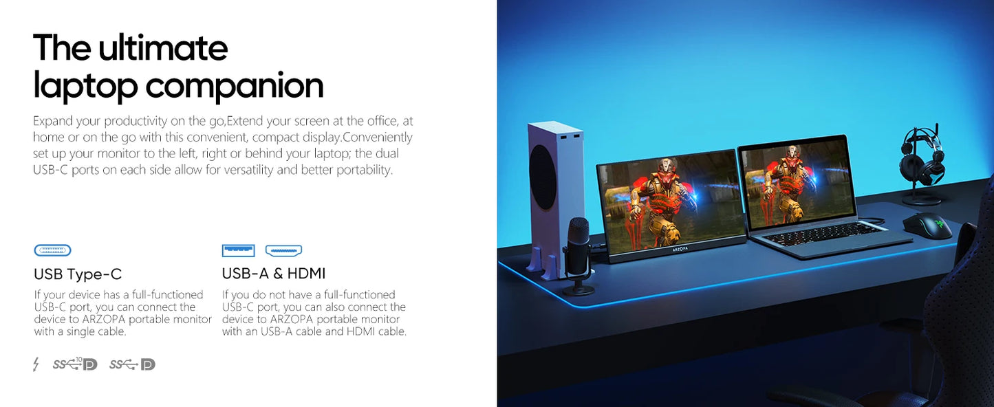 ARZOPA 16.1 inches Portable Gaming Monitor 144hz 100%sRGB 1080P FHD IPS Screen Second Screen for Switch,Xbox,PS5,Laptop,Mac,Z1FC
