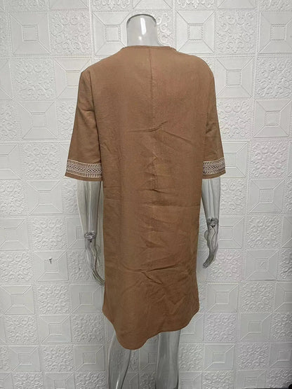 New solid color V-neck mid-sleeved elegant dress