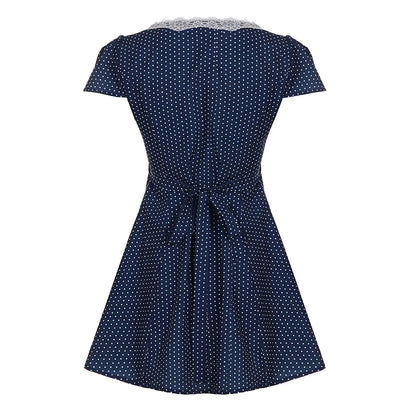[RUOKE] French Elegant Street Dress Women Polka Dot Dress Sexy Lace Trim V Neck Mini Dress A-line Summer Casual Daily Outfit Y2K