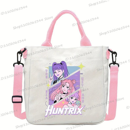 Y2K Anime Cartoon Print Women Canvas Strap Shoulder Bag Fashion Cartoon Anime Crossbody Bags Student Teenage Handbags