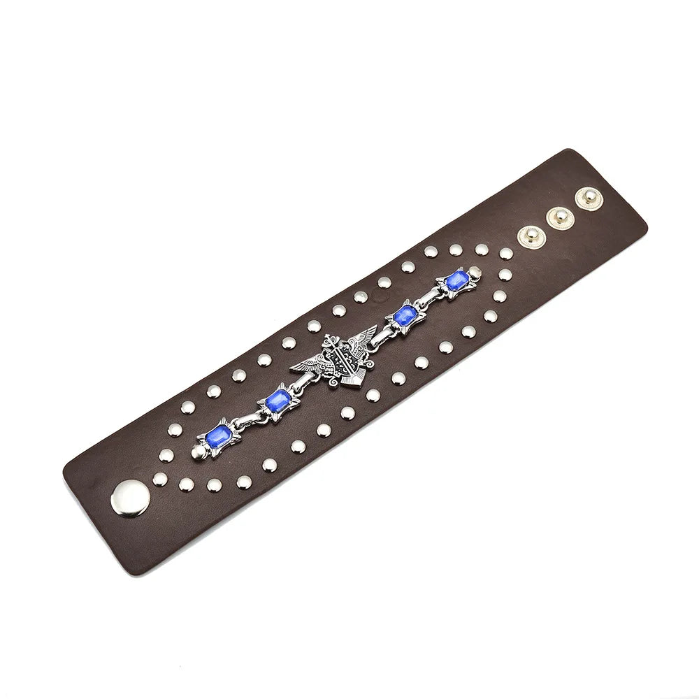 leather punk bracelet Black PU Leather Bracelet For Women Men Vintage Punk Wide Bangles Jewelry