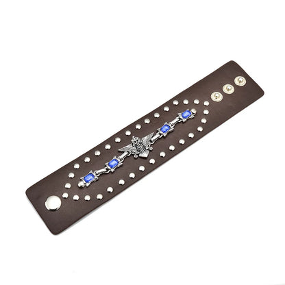 leather punk bracelet Black PU Leather Bracelet For Women Men Vintage Punk Wide Bangles Jewelry
