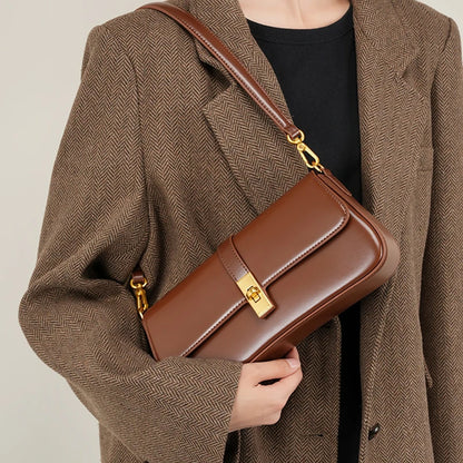 Toptrends Elegant Genuine Leather Underarm Shoulder Bags For Women 2025 Luxury Designer Crossbody Purses Saddle Ladies Handbags