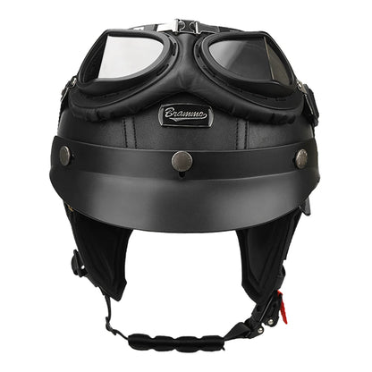 Motorcycle Half Helmet Leather Vintage Helmet Four Seasons General Safety Helmet Anti Fall And Sun Cap Moto Open Face Helmet