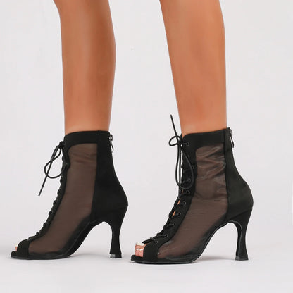 Profession Latin Dance Shoes Woman Suede Mesh Ventilation Ballroom Salsa Boots for Girls Soft Bottom Practice Jazz Latin Boots
